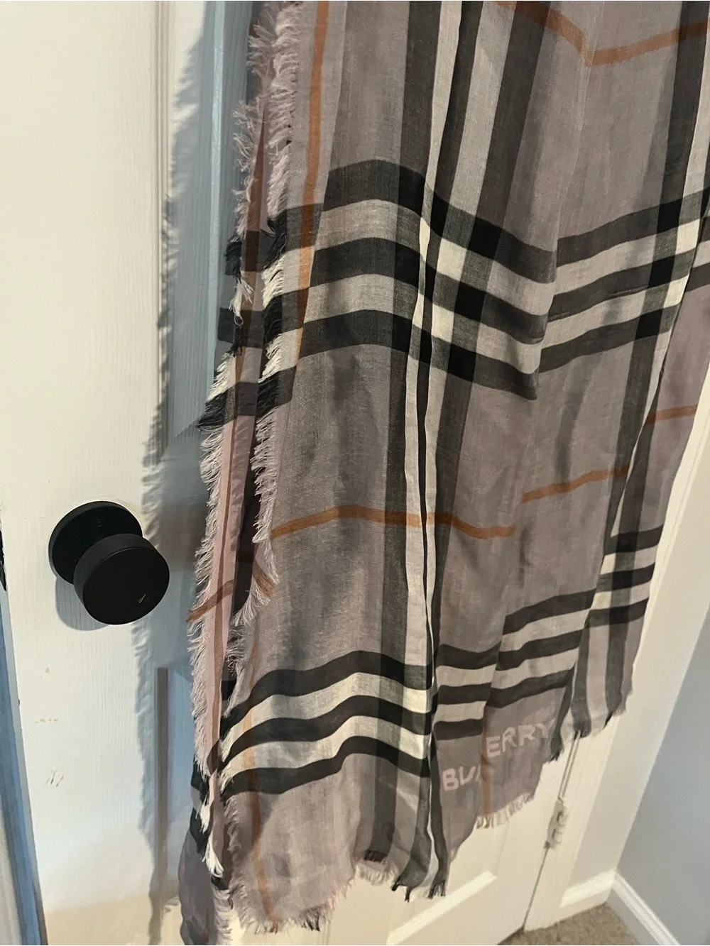 Authentic Burberry Light Pink and Black Check Draped Scarf